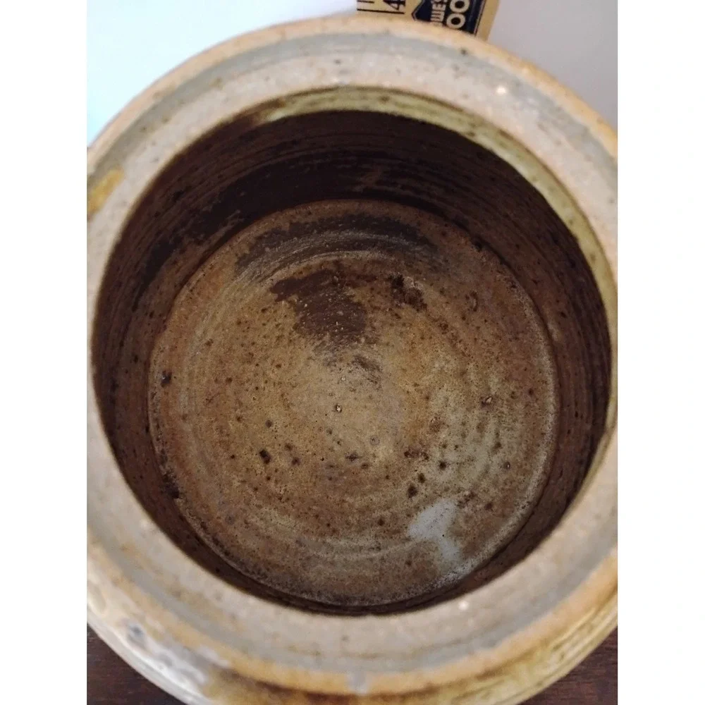 Studio Pottery Lidded Jar Signed Stoneware Rustic Earth Tone Speckled Glaze 7in